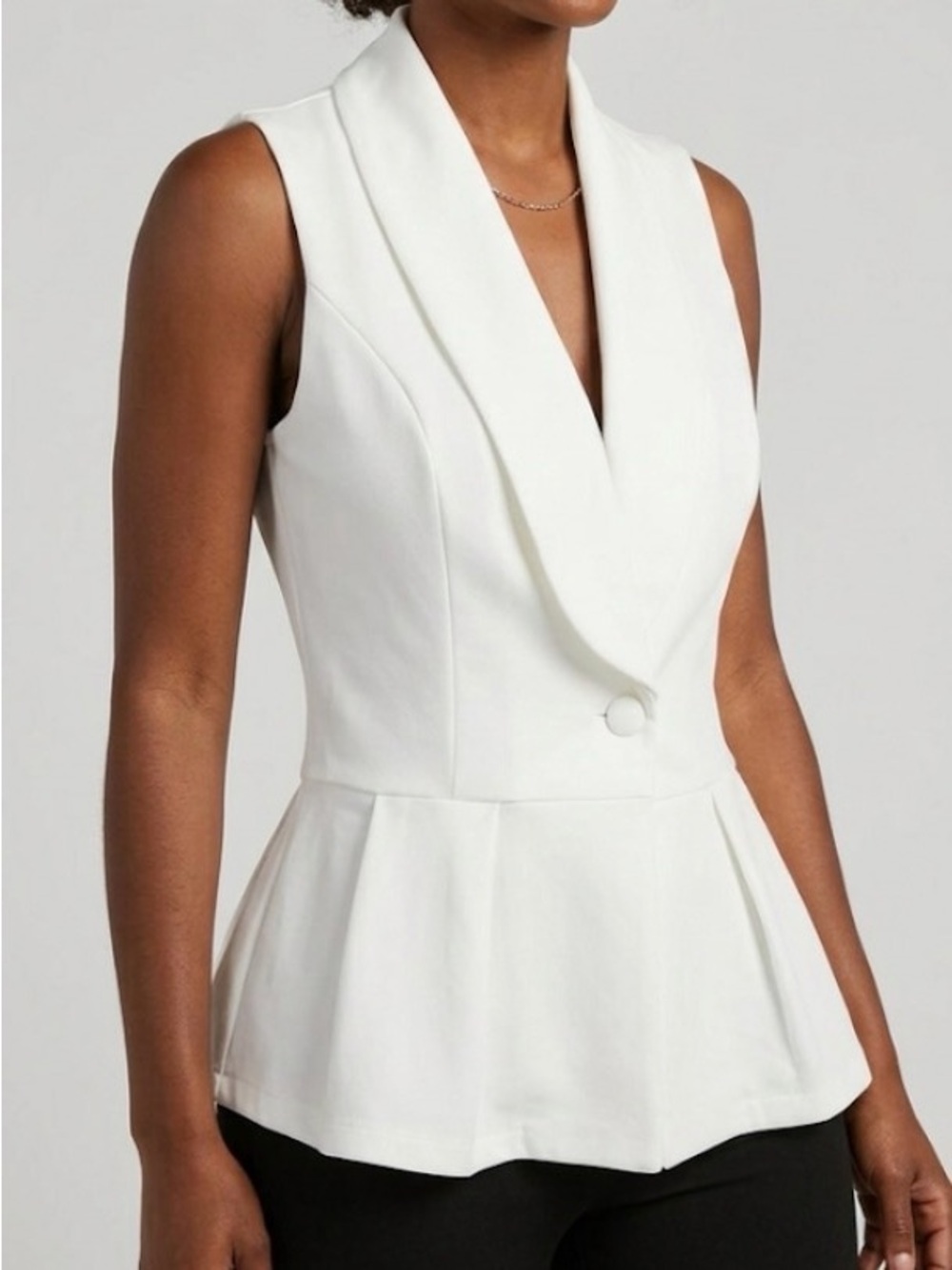 Fashion Nova White Sleeveless Draped Collar Peplum Vest